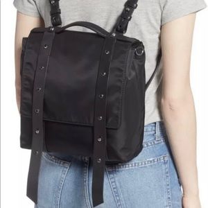 NEW AllSaints Black Nylon Medium Backpack Purse